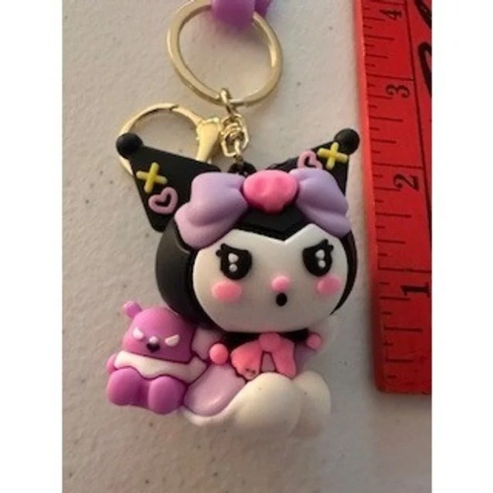 Sanrio Kuromi 3D Figure Keychain Purple Wristlet Strap Bag Charm Kids New